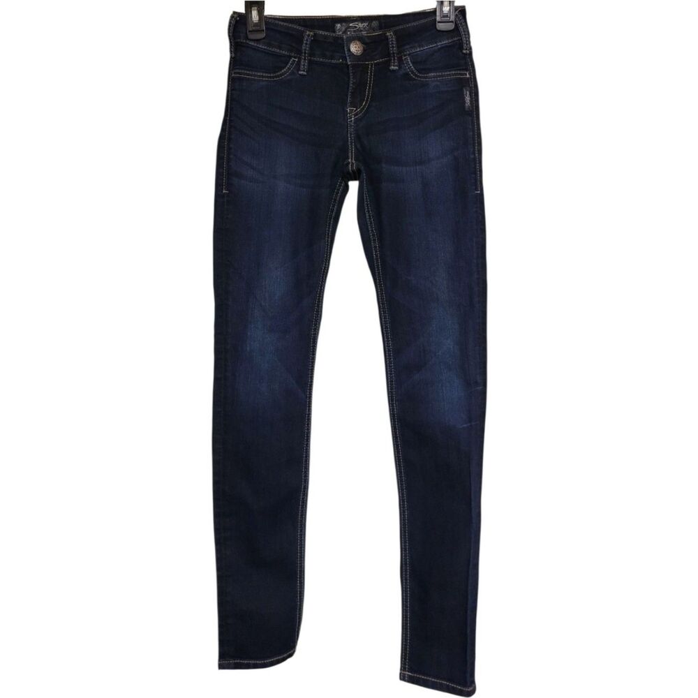 Silver Dark Wash Skinny Jeans Suki Jeggings Womens 26x31